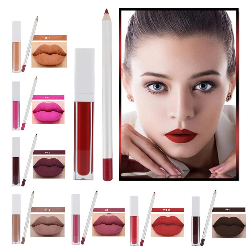 Silky Matte Lipliner Liquid Lipstick Set Long Lasting Waterproof Sexy Lipstick Lip Liner Pencil Kit