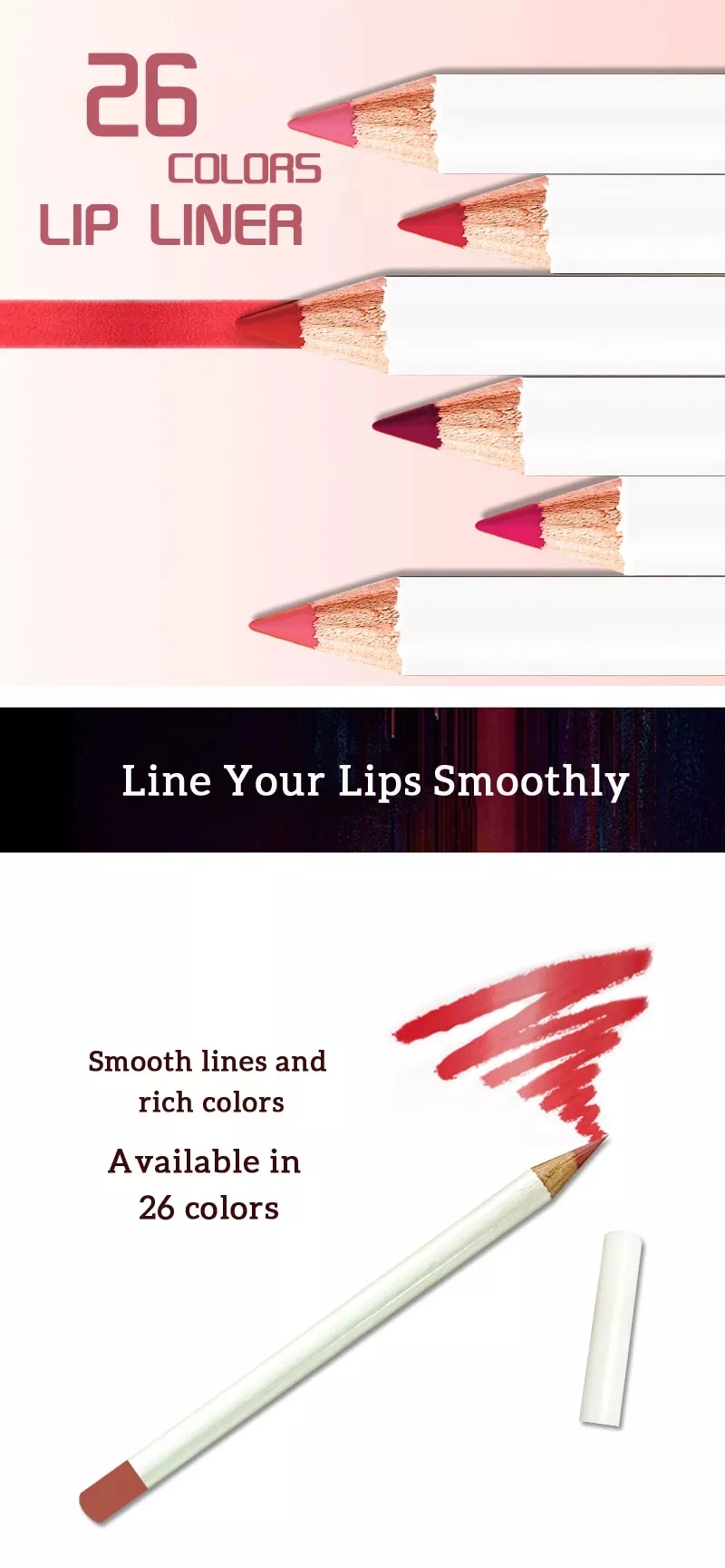 Wholesale High Quality 26 Colors Lipliner Vegan Long Lasting Custom Private Label Matte Lip Liner Pencil